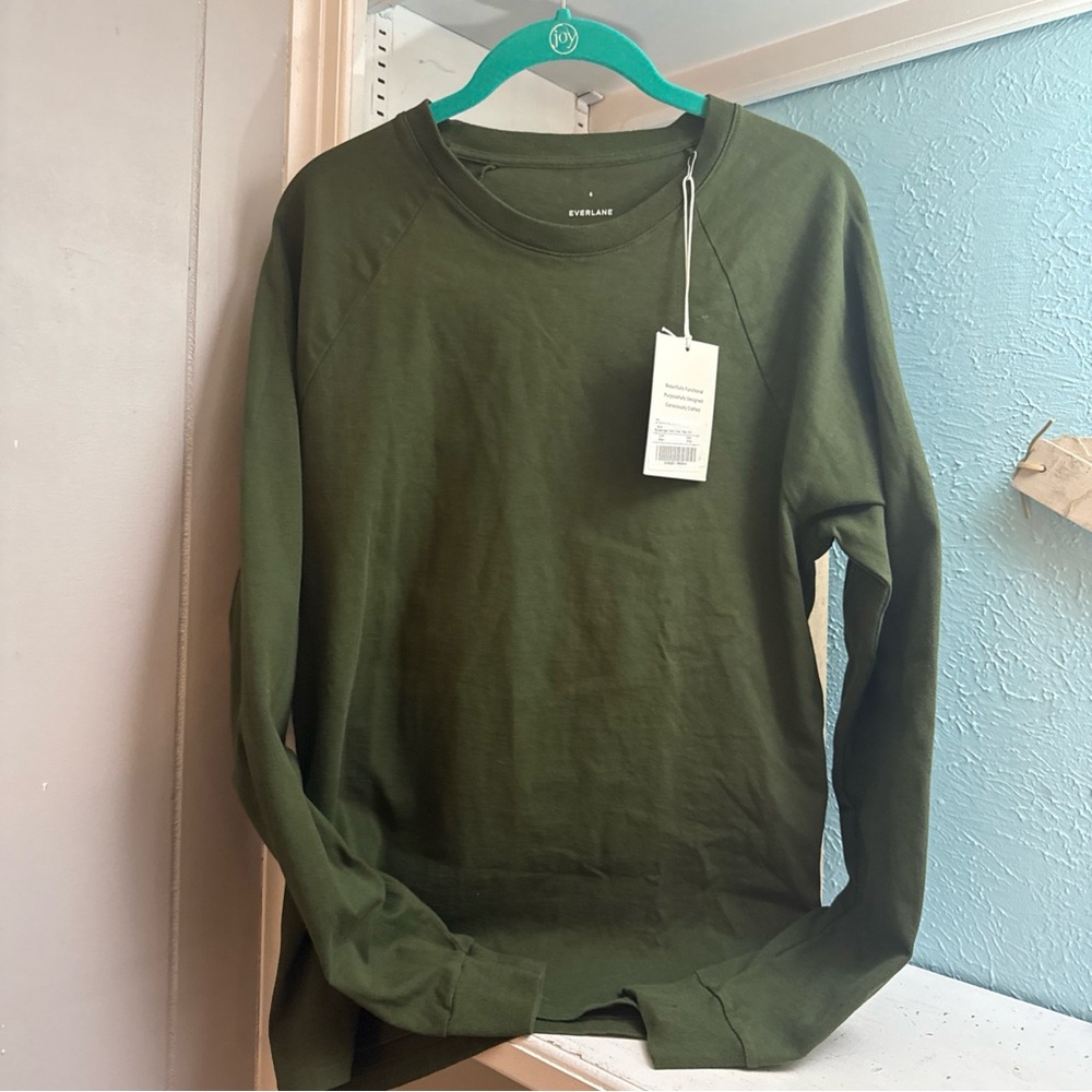 Everlane Women’s Olive Green Pima Cotton Crew Neck Long Sleeve T-Shirt Regular S